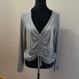 Heather gray adjustable crop blouse sweater
